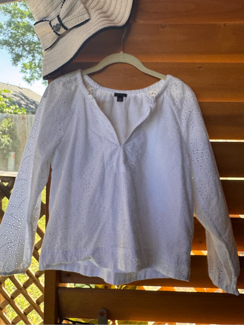 Ann Taylor White Eyelet Peasant Blouse